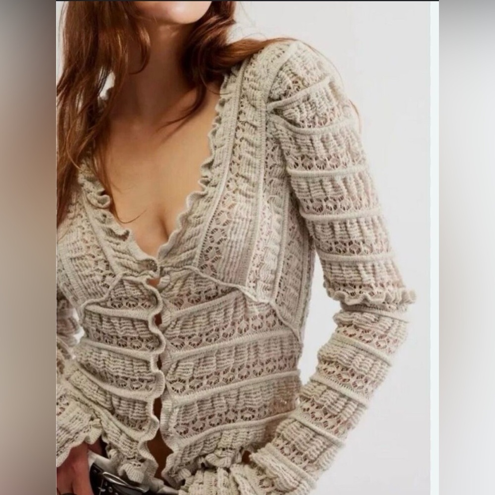 NWOT Free People Elegant Cream Lace Cardigan - Picture 1 of 6